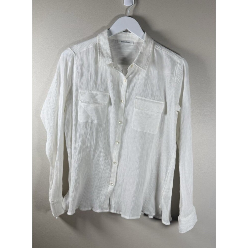 Bella jones Womens White 100% Cotton Gauze Button-Up Collared Top - Small